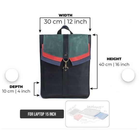 Leather Handmade Backpack Laptop Flap Closure Adjustable Clasp Unisex Brown - Picture 14 of 16